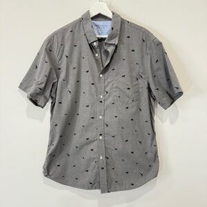 Banana Republic Luxe Poplin Slim Fit L Gray Safari Patterned Casual Shirt